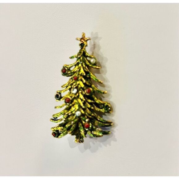 Christmas holiday brooches - tree and wreath set of 2 brooches - Picture 5 of 8